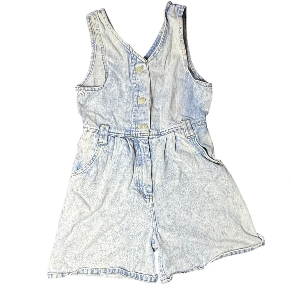 Vintage Kids Denim Acid‎ Wash Shortalls Jumper Overalls Size 8